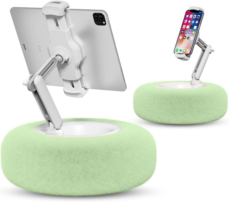 Viozon Tablet Stand Pillow, Compatible with 4.7"-13" Phone/Tablet, iPad, iPhone, Samsung, Google, Kindle, 360°Adjustable Phone Holder for Bed with Soft Plush Fabric, and Detachable Bowl, Green - Image 1